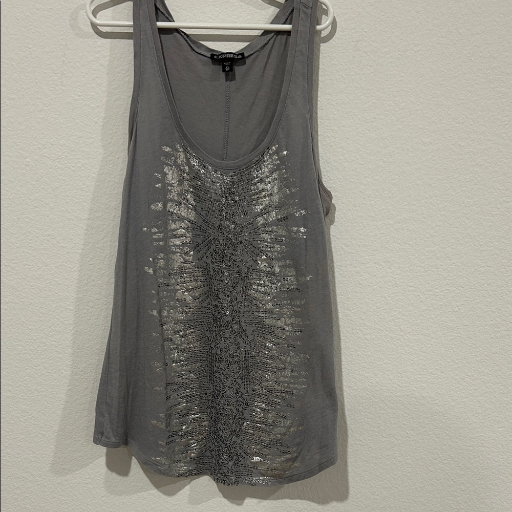 Express Charcoal Tank Top with Metallic and Sequin Accents